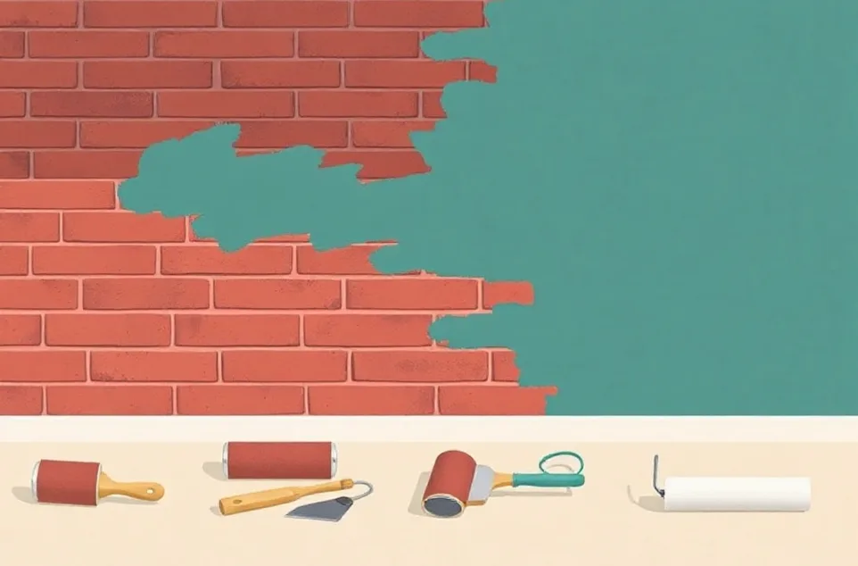 Outils de peinture disposés dans l'ordre des étapes du chantier
