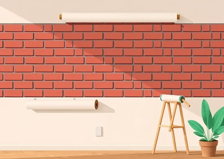 Pose de papier peint, rouleau et brosse à maroufler